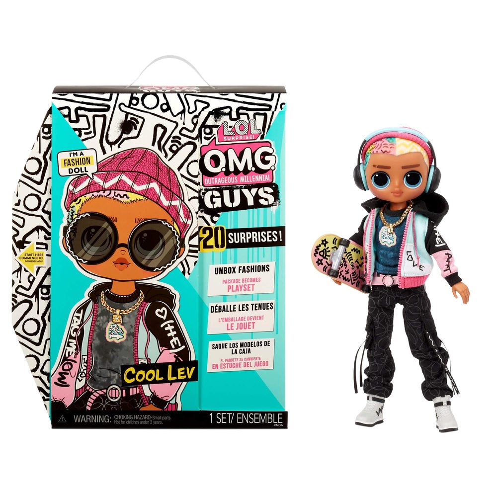 L.O.L. Surprise! OMG Guys Fashion Doll Cool Lev with 20 Surprises, Poseable, Including Skateboard, Outfit & Accessories Playset - Gift for Kids & Collectors, Toys for Girls Boys Ages 4 5 6 7+ Years Old
