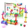 PicassoTiles Magnetic Tiles Marble Run Building Blocks Rainbow Color with Slide Drop Funnels Tubes STEM Educational Toy Set Compatible Durable Construction Kit for Kids Age 3+ Preschool Learning PTG40 view 1
