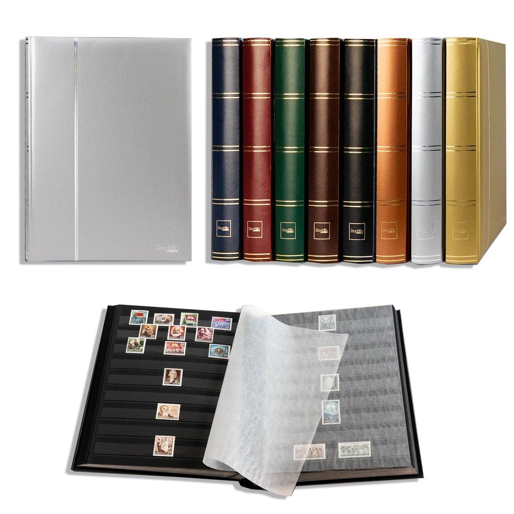 Prophila Metallic Edition Stamp Album (New) 60 Black Sides, Padded Silver Cover