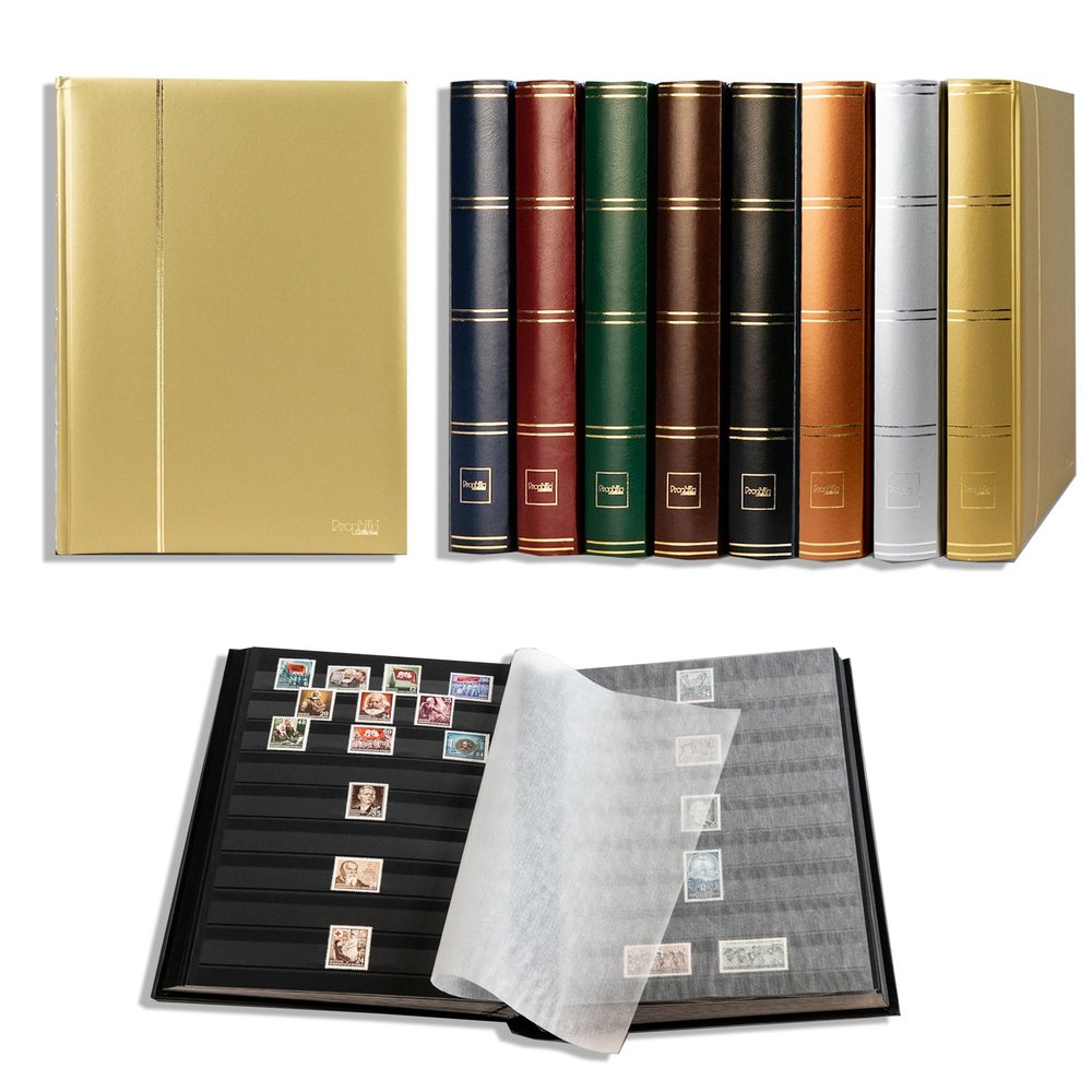 Prophila Metallic Edition Stamp Album (New) 60 Black Sides, Padded Gold Cover