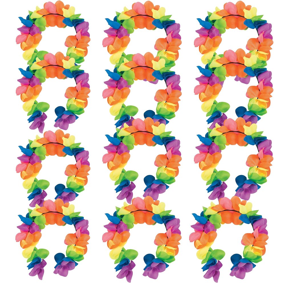 Fun Express Rainbow Flower Headbands Vibrant Hair Accessories for Kids and Adults Parties Birthdays and Celebrations Colorful Floral Design for Special Events Bright Assorted Colors 12 Pieces
