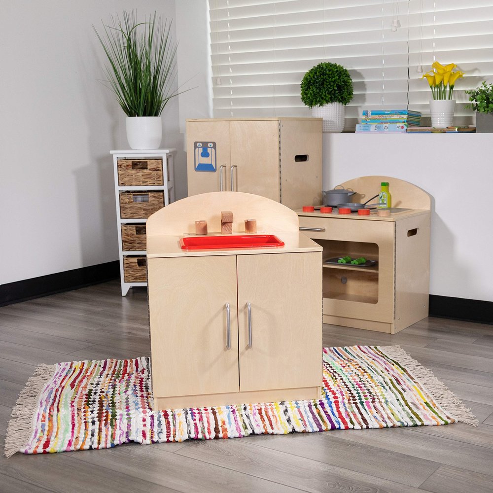 Flash Furniture Hercules Children's Wooden Kitchen Sink for Commercial or Home Use - Safe, Kid Friendly Design