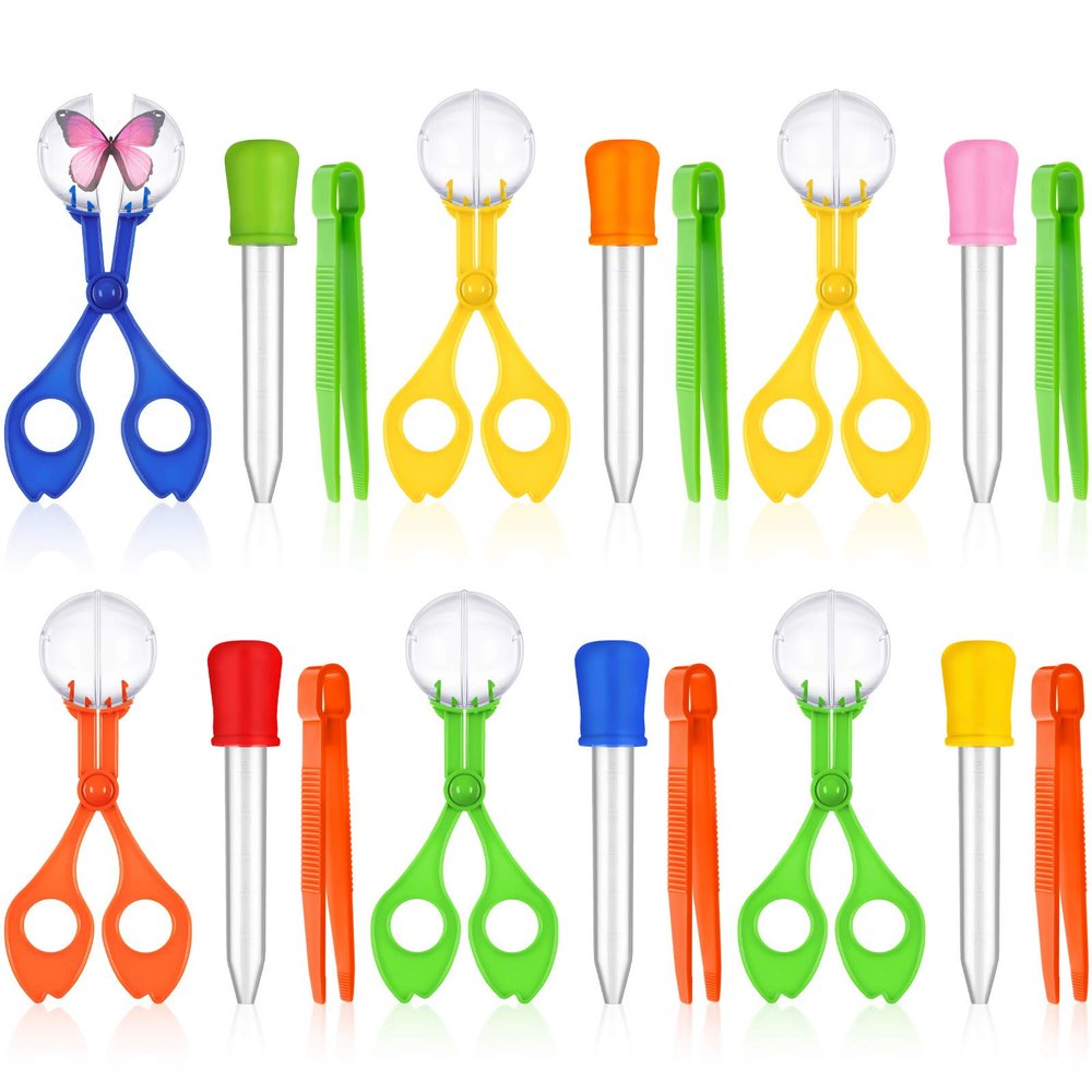18 Pieces Fine Motor Skill Toys Include 6 Handy Scoopers 6 Jumbo Tweezers 6 Rubber Tipped Dropper Bug Insects Catcher Science Sensory Learning Tool Backyard Outdoor Explorer Kit Skill Development