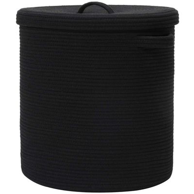 16" x 16" x 18" Extra Large Storage Basket with Lid, Cotton Rope Storage Baskets, Laundry Hamper, Cloth Bin, for Clothes Towels Blankets Pillows Storage in Living Room, All Black Basket with Cover