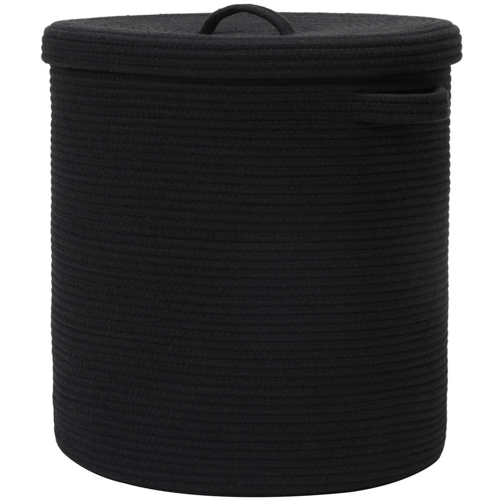 16" x 16" x 18" Extra Large Storage Basket with Lid, Cotton Rope Storage Baskets, Laundry Hamper, Cloth Bin, for Clothes Towels Blankets Pillows Storage in Living Room, All Black Basket with Cover