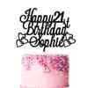 Personalized Happy Birthday Cake Topper | Custom Birthday Cake Decoration with Any Name Any Age 16 18 21 40 60 | Double Sided Glitter Card | Black view 1