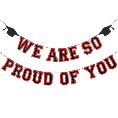 2025 Graduation Banner Party Decorations Red and Black, We are So Proud of You Congratulations Banner for High School College Red and Black Graduation Party Decorations 2025