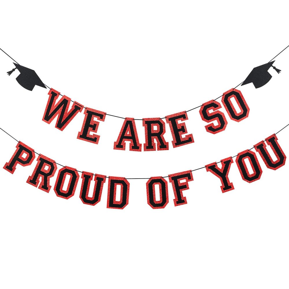 2025 Graduation Banner Party Decorations Red and Black, We are So Proud of You Congratulations Banner for High School College Red and Black Graduation Party Decorations 2025