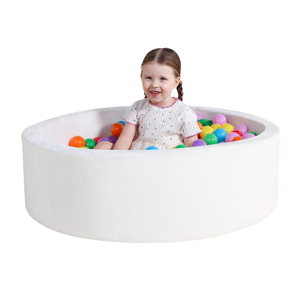 TRENDBOX Foam Ball Pit for Toddlers, 35x11 inch Soft Baby Ball Pit with Washable Velvet Cover (Balls not Included)-White