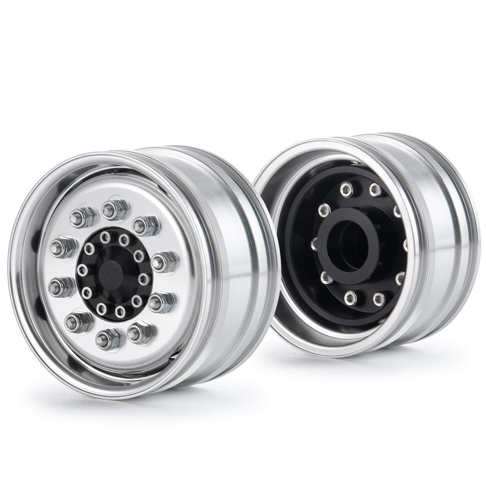 2pcs Aluminum Alloy Front Wheel Rim Hub for 1/14 Tamiya RC Climbing Car Trailer Cargo Truck