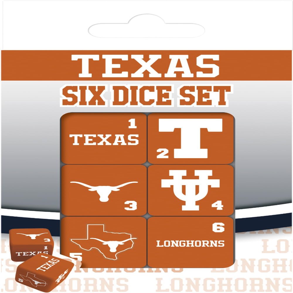 MasterPieces Game Day - NCAA Texas Longhorns - 6 Piece Team Logo Dice Set - D6 Standard Size