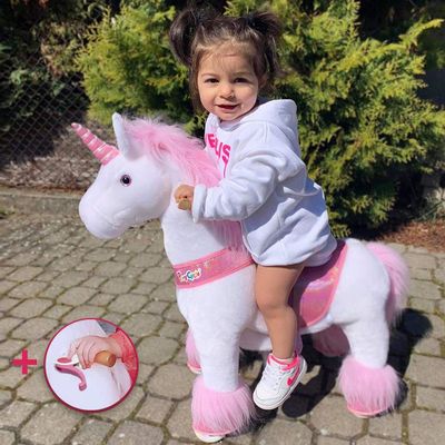 PonyCycle Model U-2021 Ride on White Horse Pink Unicorn Toy Plush Walking Animal Small Size for Age 3-5 Ux302