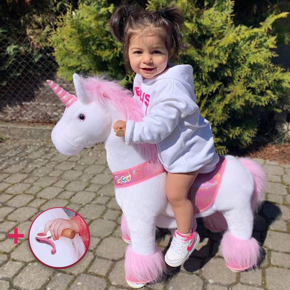 PonyCycle Model U-2021 Ride on White Horse Pink Unicorn Toy Plush Walking Animal Small Size for Age 3-5 Ux302