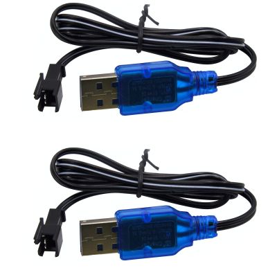 Blomiky 2 Pack 3.7V Lithium Battery Charger Cable with SM-2P Plug Connector for Mini RC Amphibious Stunt Car Boat Trucks 1S Li-ion and Li-Po Battery / 3.7V USB 2