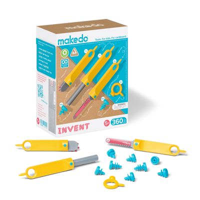 Makedo Invent | Upcycled Cardboard Construction Toolkit in Small Toolbox (360 Pieces) | STEM + STEAM Educational Toys for at Home Play + Classroom Learning | Reusable Tools for Boys and Girls Age 5+