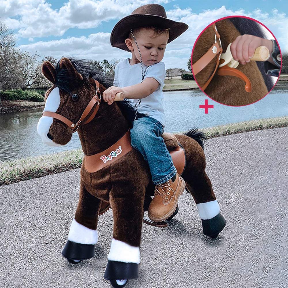 PonyCycle Model U-2021 Ride on Horse Toy Plush Walking Animal Chocolate Brown Horse Medium Size for Age 4-9 Ux421