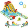 BOUNTECH Inflatable Water Slide, Dual Slides Kids Water Slide Park Jump Bouncy Castle w/2 Swimming Rings, Blower, Large Splash Pool, Backyard Outdoor Blow up Water Slides Inflatables for Big Kids view 1