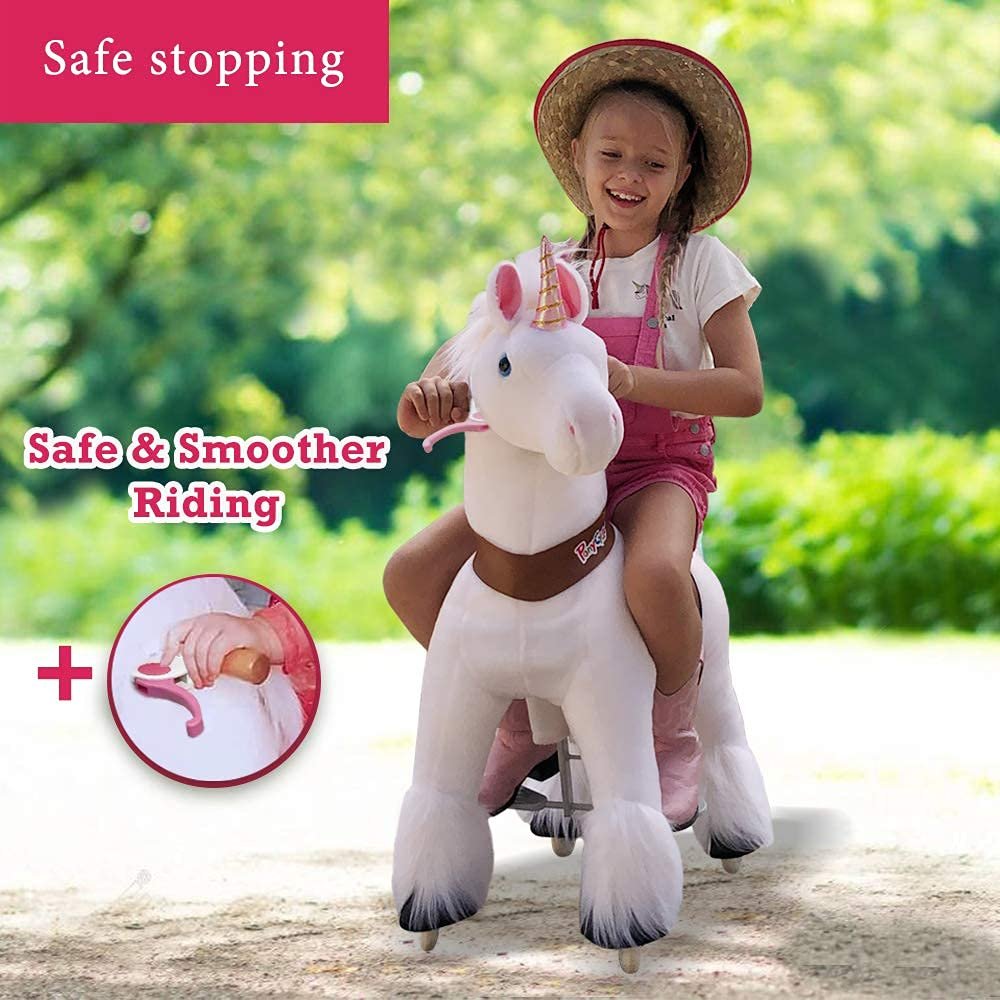 PonyCycle Model U-2021 Ride on White Horse Unicorn Toy Plush Walking Animal Medium Size for Age 4-9 Ux404