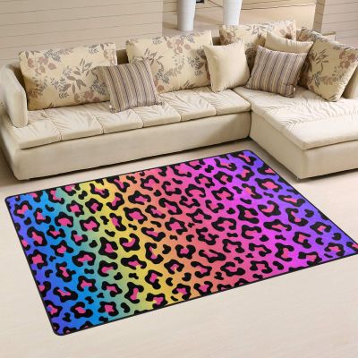 ALAZA Neon Rainbow Colored Leopard Non Slip Door Mat 2' x 3', Modern Floor Mats for Living Room Bedroom Dinning Room Home Decor