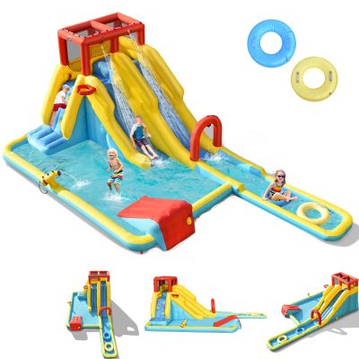 BOUNTECH Inflatable Water Slide, Dual Surfing Slides Kids Water Slide Park Jump Bouncy Castle w/2 Swimming Rings, Large Splash Pool, Backyard Outdoor Blow up Water Slides Inflatables for Big Kids