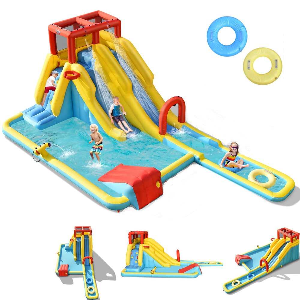 BOUNTECH Inflatable Water Slide, Dual Surfing Slides Kids Water Slide Park Jump Bouncy Castle w/2 Swimming Rings, Large Splash Pool, Backyard Outdoor Blow up Water Slides Inflatables for Big Kids