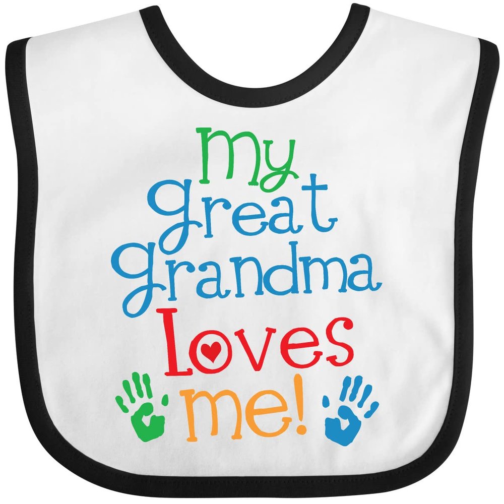 inktastic My Great Grandma Loves Me for Grandson Baby Bib White and Black 3e7e2
