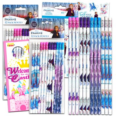 Disney Frozen Pencils School Supplies Bundle - 24 Frozen 2 Pencils Featuring Anna And Elsa With Frozen Stickers (Frozen Party Favors)