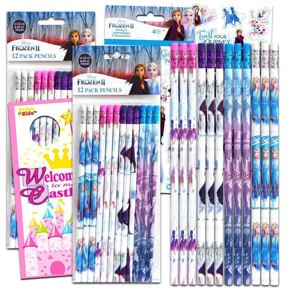 Disney Frozen Pencils School Supplies Bundle - 24 Frozen 2 Pencils Featuring Anna And Elsa With Frozen Stickers (Frozen Party Favors)