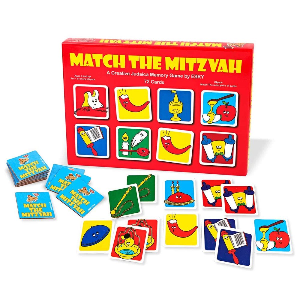 Aviv Judaica Match The Mitzvah Memory Game for Kids by Esky - Exciting Jewish Educational Card Game to Teach Children About Shabbat, Rosh Hashanah Yom Tov Mitzvot Judaic Memory Enhancement Board Games