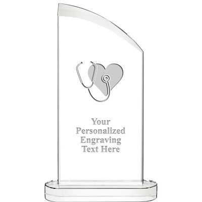 10" Nursing with Heart Aspiration Crystal Award, Personalized Nursing with Heart Crystal Trophy, Add Your Own Engraving Included