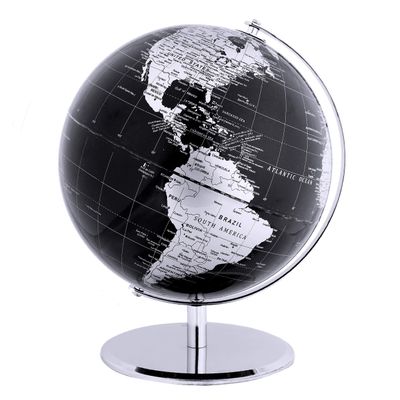 ANNOVA Metallic World Globe Black  Educational/Geographic/Modern Desktop Decoration - Stainless Steel Arc and Base/Earth World - Metallic Black - for School, Home, and Office (10-Inch)