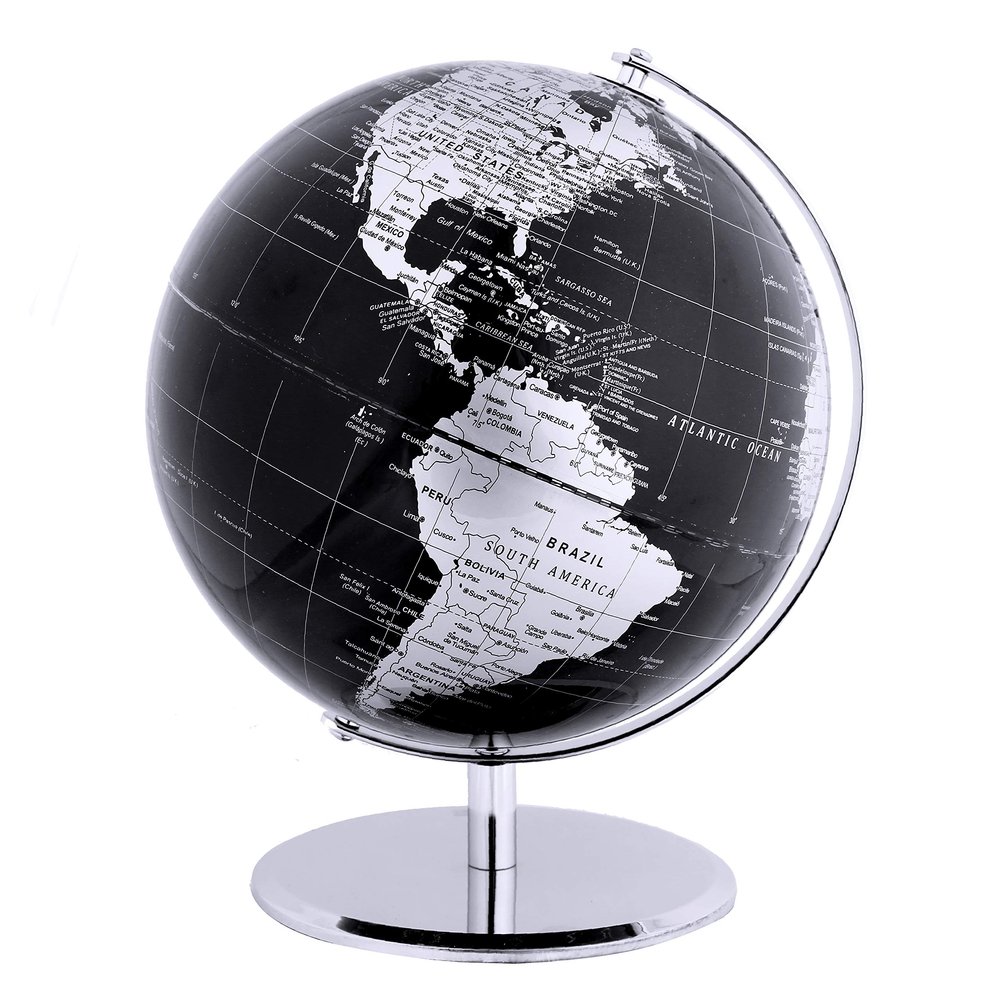 ANNOVA Metallic World Globe Black  Educational/Geographic/Modern Desktop Decoration - Stainless Steel Arc and Base/Earth World - Metallic Black - for School, Home, and Office (10-Inch)