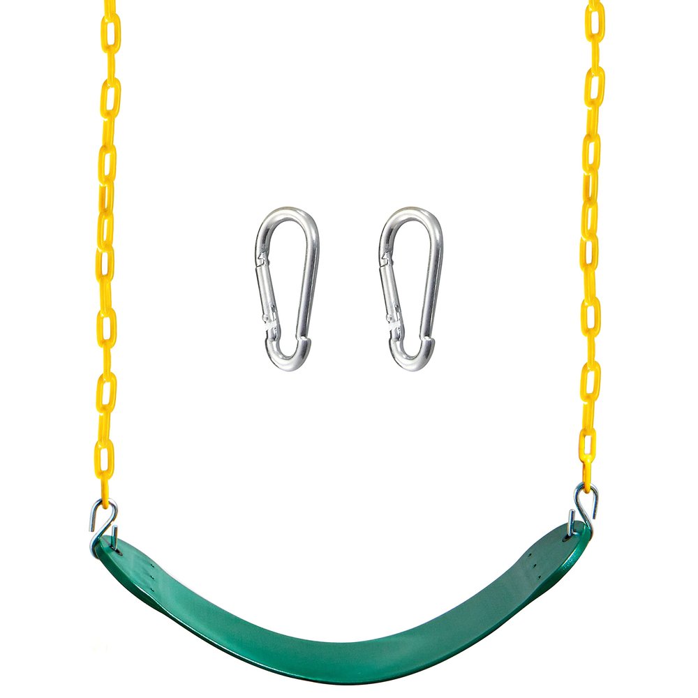TURFEE Heavy Duty Swing Seat Green Color with 66 Chain, Swing Set Accessories Replacement with Snap Hooks for Kids Outdoor Play Playground
