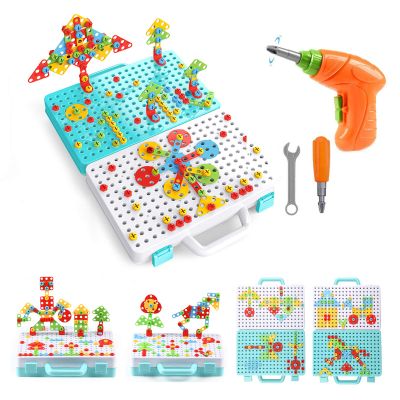 316 Pieces Electric Drill Puzzle Toy Set Creative Games and Fun, Mosaic Puzzle Kit with Screwdriver Tool, STEM Toys 3D Construction Engineering Building Blocks Toys for Kids Age 3-12 Years Old