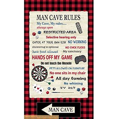 24" X 44" Panel Man Cave Rules Games Darts TV Remote Video Games Playing Cards Dice Cream Cotton Fabric Panel (D511.40)
