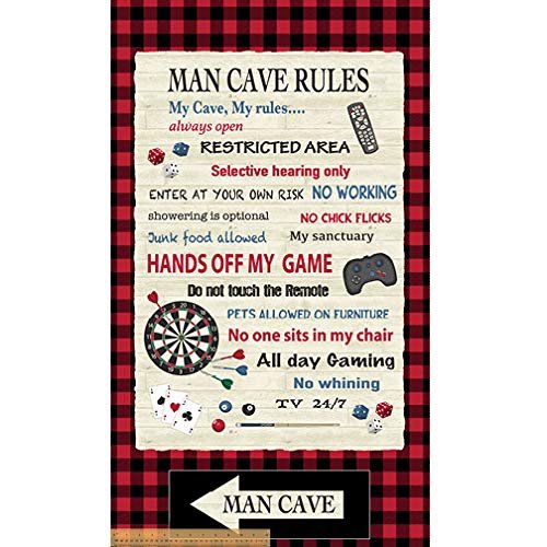 24" X 44" Panel Man Cave Rules Games Darts TV Remote Video Games Playing Cards Dice Cream Cotton Fabric Panel (D511.40)