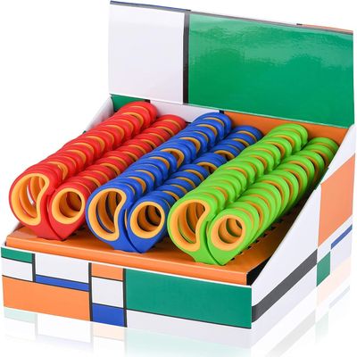 Saxhorn Kids Scissors 5"School Teacher Bulk Classroom Pack, 5 Inch- Soft Touch Pointed School Student Scissors, Blunt, Assorted Colors(48)