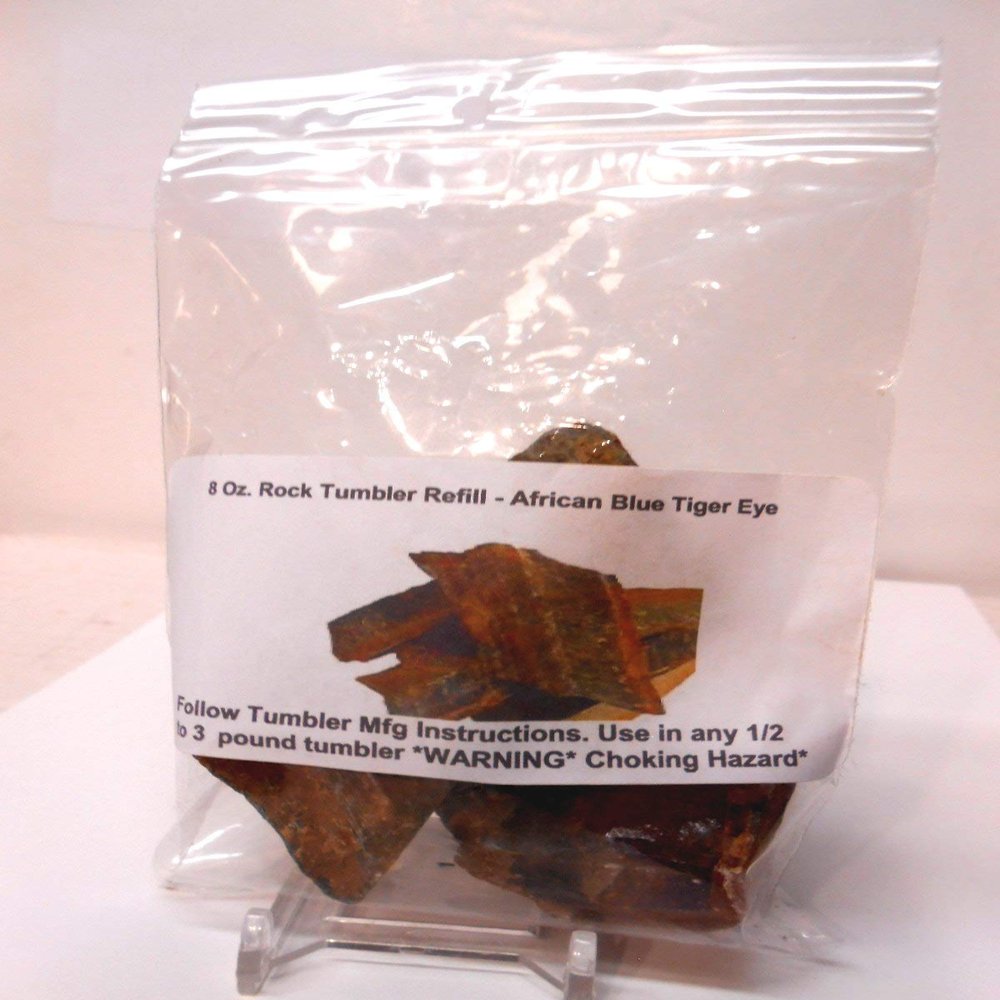 Rockhound's First Choice Rock Tumbler Gem Refill Kit African Blue Tiger Eye Tumbling Rough 8oz