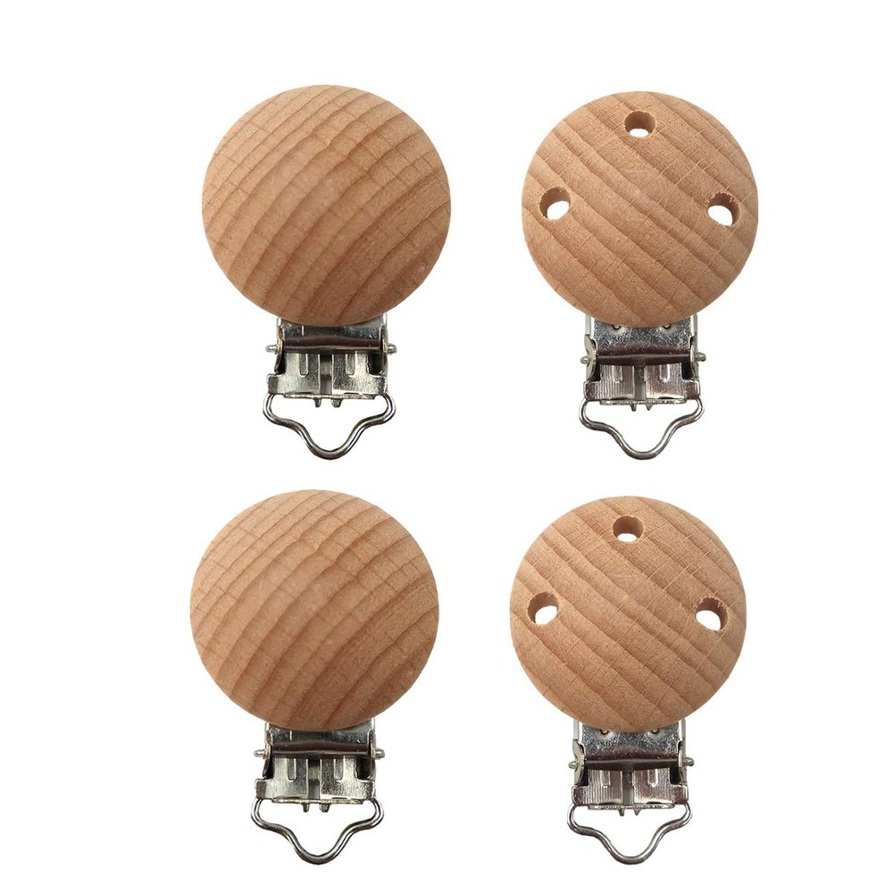 Arakierst 10pcs Natural Beech Wood Suspender Clips Holder Fixed 30mm Wooden Pacifier Clips Charm Antique DIY Beading Pacifier Chain Accessory