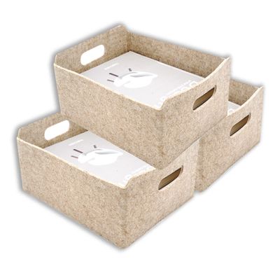 Welaxy Collapsible Felt Storage Baskets, 3-Pack beige Shelf Bins for Toys, Clothes, Books & Closet Organization (Oatmeal x 3)