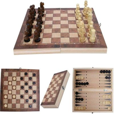 HAOMINGTIAN Chess Set Classic 3-in-1 Folding Wooden Chess Set Portable Chessboard Game with Inner Storage Rack Portable Folding Travel Board Game for Kids and Adults Haoman ( Size : 2924cm )