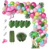 132Pcs Tropical Flamingo Balloons Garland Kit, Flamingo Foil Balloons Green Pink Aqua Blue Confetti Balloon Palm Leaves Baby Shower Hawaiian Luau Birthday Party Decorations Supplies view 1