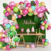 132Pcs Tropical Flamingo Balloons Garland Kit, Flamingo Foil Balloons Green Pink Aqua Blue Confetti Balloon Palm Leaves Baby Shower Hawaiian Luau Birthday Party Decorations Supplies view 2