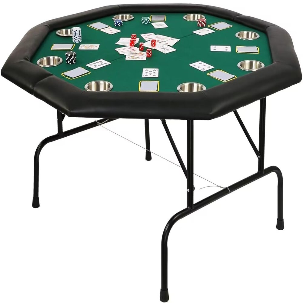 Koreyosh Folding Casino Poker Table - 48'' Texas Hold'em Game Table with Stainless Steel Cup Holder