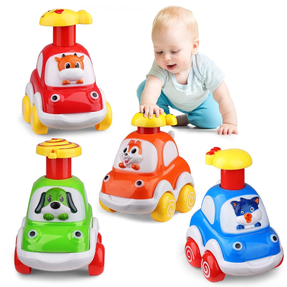 ALASOU 4 PCS Animal Car Toys for 1 Year Old Boy Girl|Baby Toys 1 Year Old Boy Gifts for Toddlers 1-3|Vehicle Toy Set for Toddler Toys 1-2|1st Birthday Gift for Infant 12 18 Months