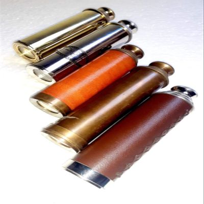 Ganga Nautical 5 PIC LOT Handmade Navigational Brass Telescope with Premium Brown Leather Box Cover | Antique Marine Brass Spyglass Telescope 14.INCH Nautical
