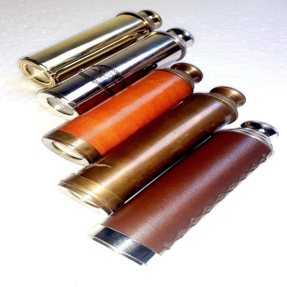 Ganga Nautical 5 PIC LOT Handmade Navigational Brass Telescope with Premium Brown Leather Box Cover | Antique Marine Brass Spyglass Telescope 14.INCH Nautical