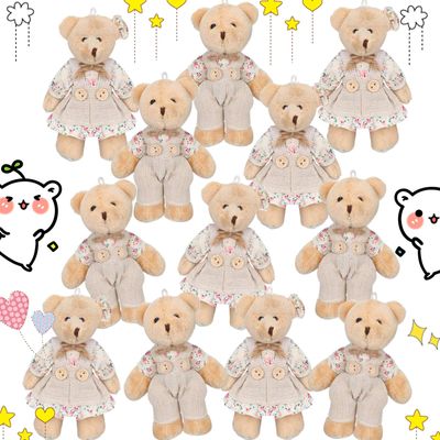 12 Pieces Mini Bear Stuffed Animals, Mini Couple Plush Bear with Burlap Clothes Little Animal Toys for Birthday Wedding Decorations Christmas Party Favors Supplies(Multicolored,Fresh Style)