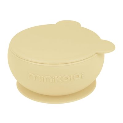 MinikOiOi Bowly 100% Silicone Bowl with Suction Based and Lid 6m+ (Yellow)