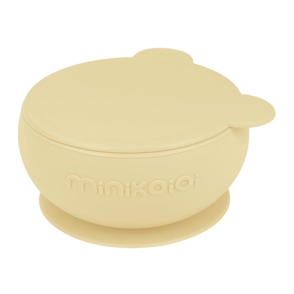 MinikOiOi Bowly 100% Silicone Bowl with Suction Based and Lid 6m+ (Yellow)